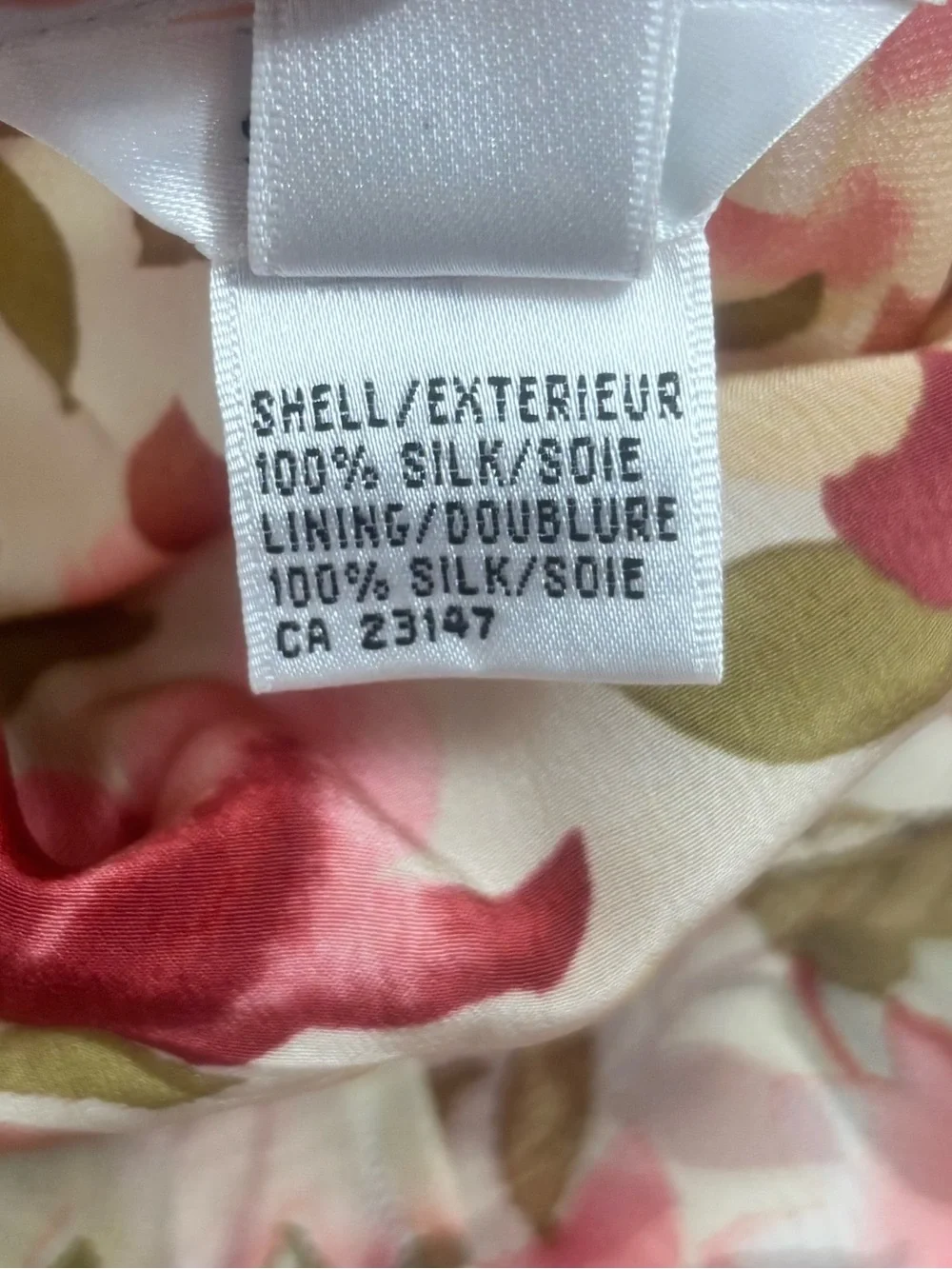 Talbots Floral A-Line Silk Midi Skirt in Pink and Green Size 10